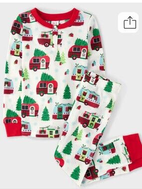 Childrens Place Kids White and Red Holiday Camper Pajama Set 8